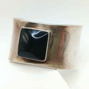 Sterling Silver Modernist Onyx Cuff Bracelet Mexico